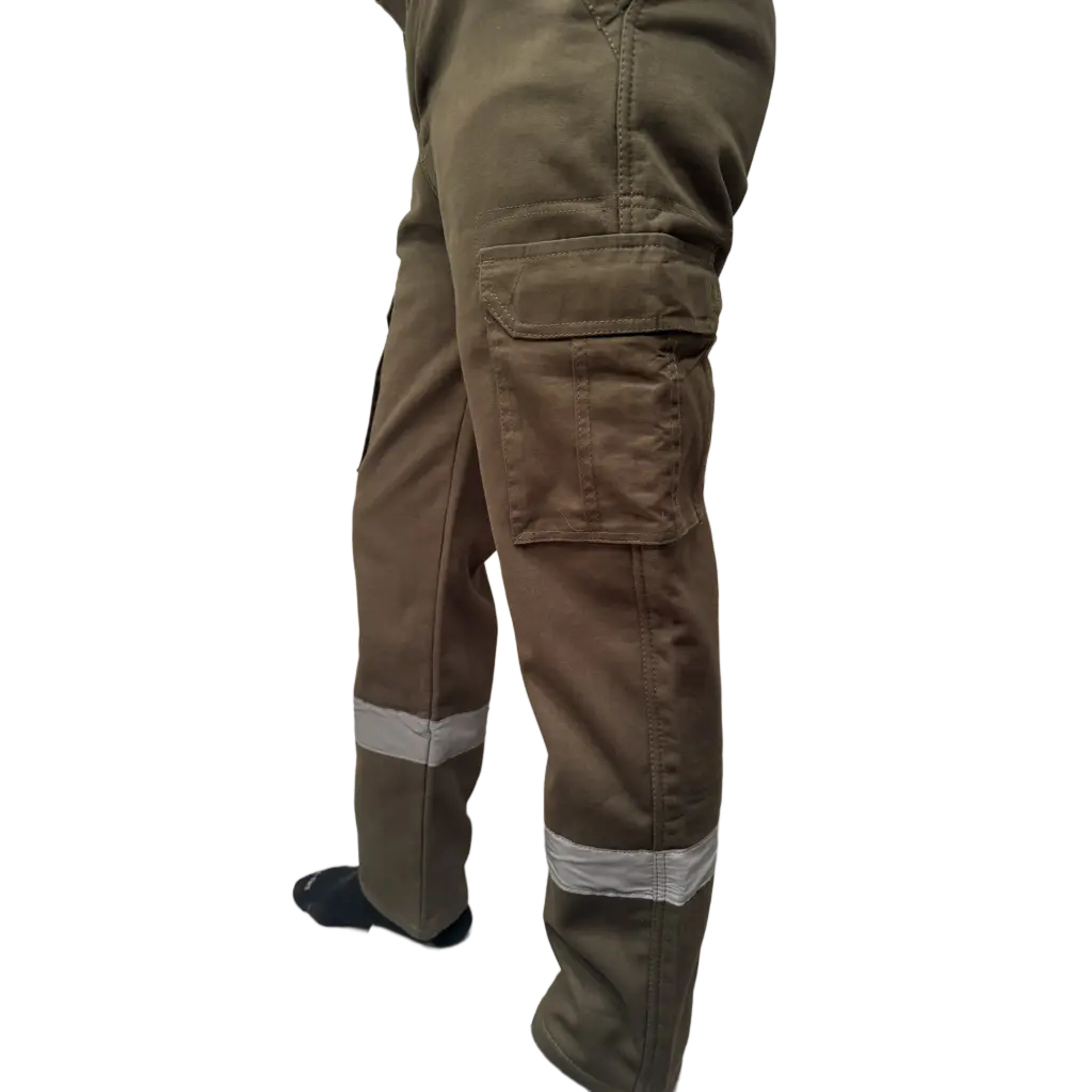 Reflective Fleece-lined Flex Canvas Cargo Pants for Men, Relaxed Fit Work Pant with Pockets