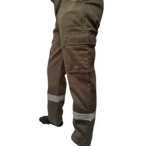 Reflective Fleece-lined Flex Canvas Cargo Pants for Men, Relaxed Fit Work Pant with Pockets