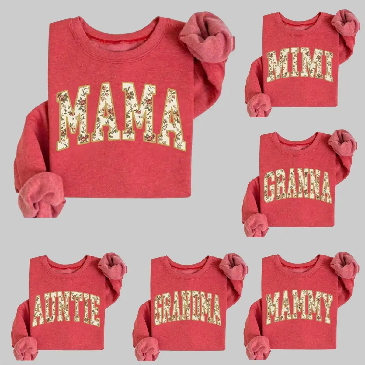 Customize Floral Mama Sweatshirt, Personalized Mama Shirt Vintage Mama Shirt Trendy Mama Shirt Grandma Shirt Auntie Shirt Mothers Day Gift,Heather Scarlet Red - TrendWear USA