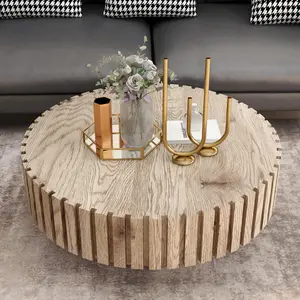 Modern minimalist circular coffee table 31.4" with natural wood texture, stable and durable, enhancing spatial aesthetics suitable for living rooms, study rooms and offices.