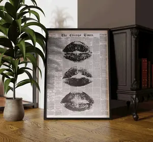 [Sale off up to 65%][Free Ship][No Frame] Newspaper Art Prints Black And White Poster Aesthetic Room Decor Vintage Retro Poster Girly Wall Art Kiss Lips Wall Art Dorm