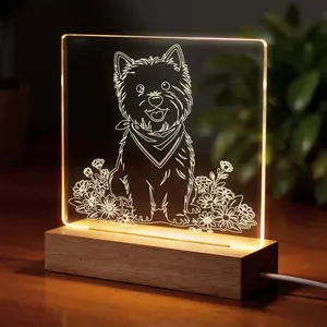 Westie Night Light for Bedroom - 3D Laser Engraved Dog Night Lamp, Cute West Highland Terrier Acrylic Pet Nightlight, Soft Warm Light for Sleep, Kids Room Decor & Gifts