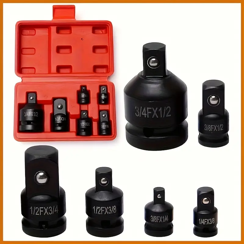 Set of 6 Socket Adapter Set Chrome Vanadium Steel Drive Converter Set 1/4 3/8 1/2 3/4 Inch Socket Adapter Reducer Impact Ready for Pneumatic Tools Ratchet Wrench Power Drill Accessory Kit