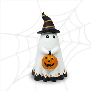 Ghost Sculpture, Ceramic White Ghost Figurines, Halloween Spooky Ghost Ornament, Spooky Resin Halloween Ghost Ornaments for Kitchen Living Room Bar