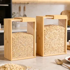2 Pack Bamboo Square Food Storage Containers, 100oz/3L Capacity, Book-Style Design, Ideal for Kitchen & Pantry, Organize Sugar, Nuts, Coffee Beans, Cereal, Tea