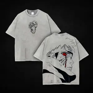 Obito Uchiha Anime Vintage Washed Short Sleeve T-Shirt Unisex Plus Size Double Sided Graphic Tee for Anime Fans 100% Cotton Classic Fit Menswear Top