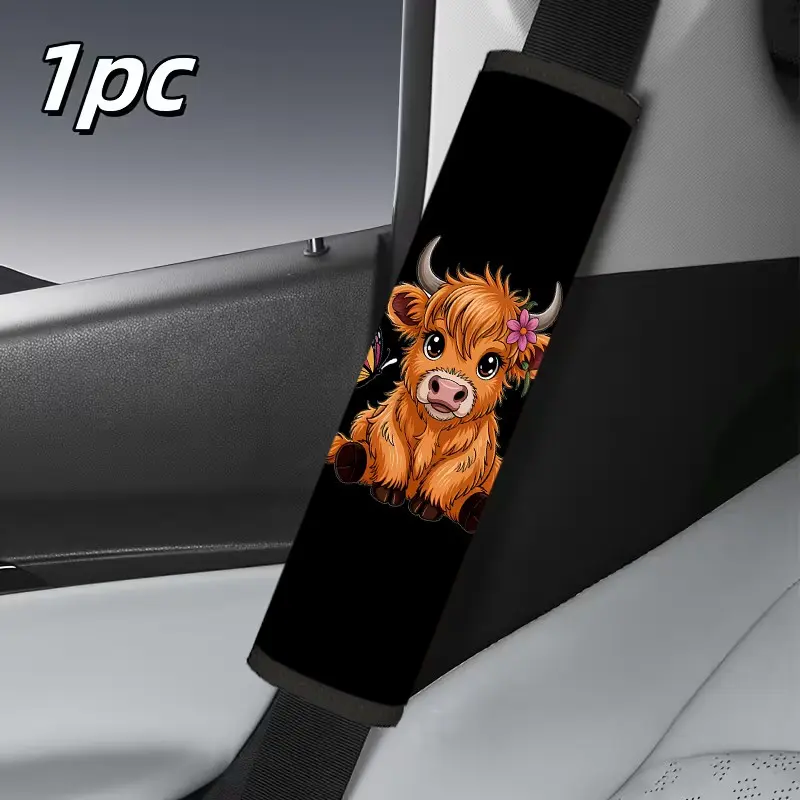 1pc 9.8x11.3 Inch sea Highland cattle Car Seat belt shoulder cover, Car Decoration, Car Interior Accessories, Car Decorations Interior, Universal Size, Comfortable, Quick Installation and Removal, Ideal Gift for Car Enthusiasts, 2.11CYJ-6