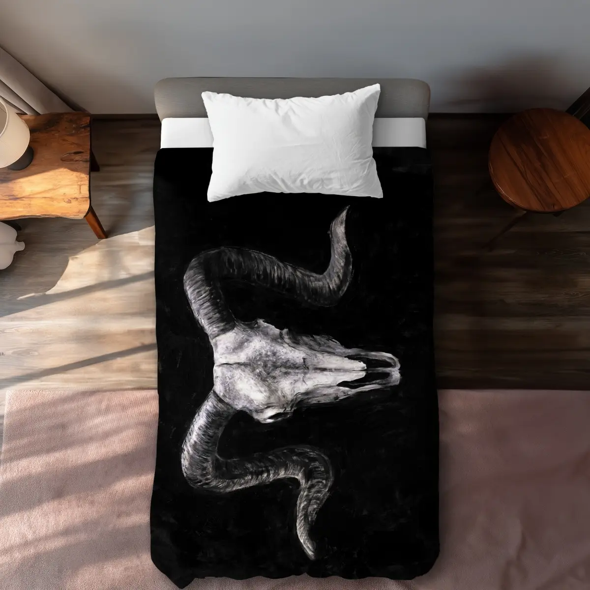 360 stand Ram Skull Grunge Edge Duvet Cover, Twin XL Size, Animal Theme, Microfiber Face, Print Graphics, Animal Bedroom Decor, Graphic Duvet Covers, Lengthened Duvet Covers
