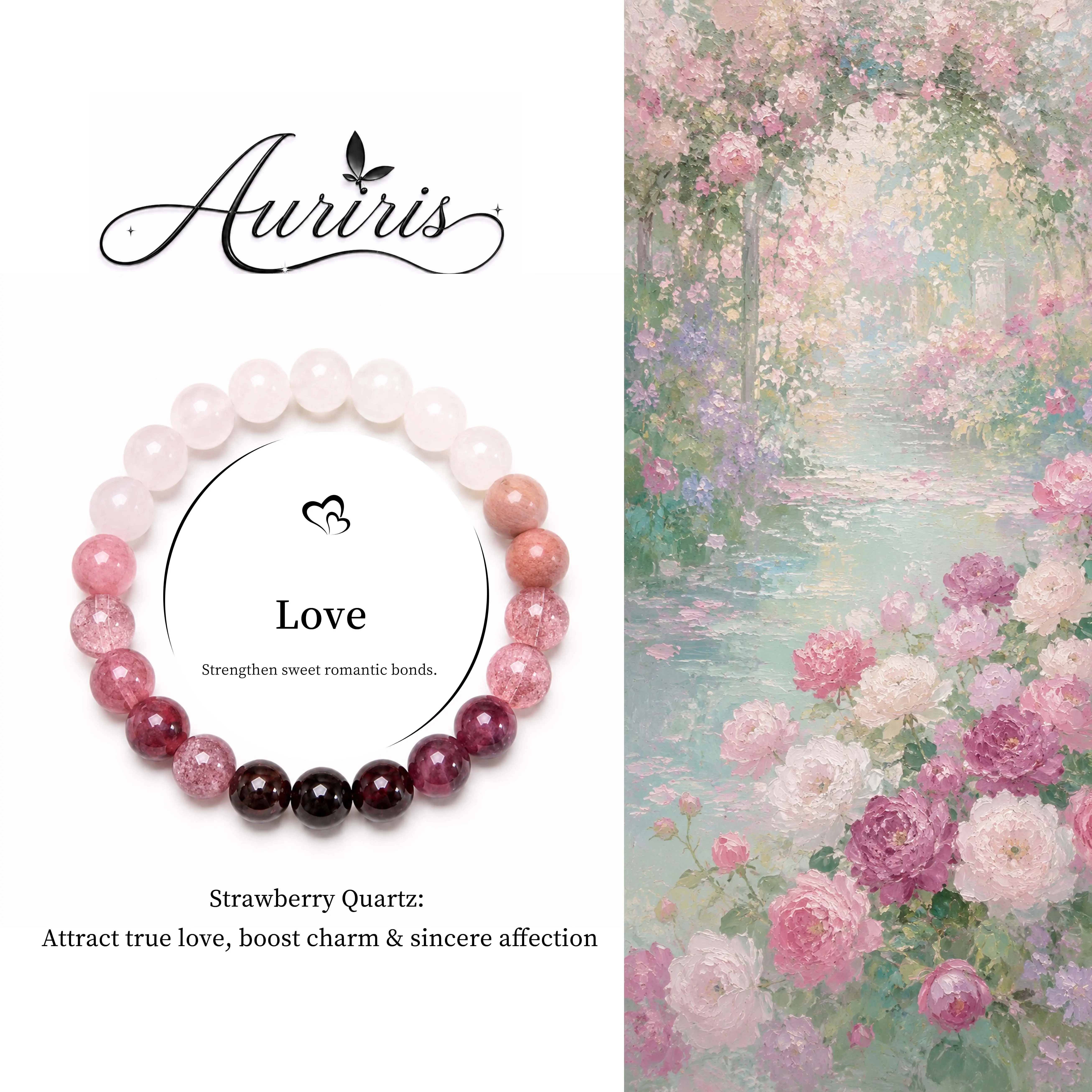 1pc Auriris True Love Attraction Bracelet with Strawberry Quartz & Gradient Pink Crystal beaded jewelry romance bracelet encouragement gift fashion crystal bracelet of the day Gradient Beaded Crystal Bracelet, Manifestation, Love Amulet, Sweet Affection