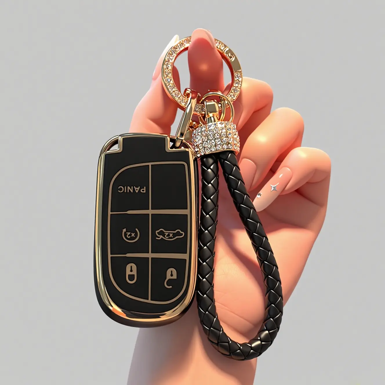 Key Fob Cover Compatible with 2025 2024-2015 2016 2017 2018 2019 2021 2022 2023 Jeep Compass Dodge Durango Cherokee Grand Cherokee Renegade Challenger Charger RAM Chrysler 300(3 4 5-Button, )