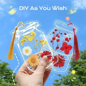 20 PCS Clear Dried Flower Bookmarks, Random Natural Flower Pattern DIY Handmade Bookmark Stickers for Craft & Personalized Decoration- Dried Flowers NOT Included, Empty Frames Only