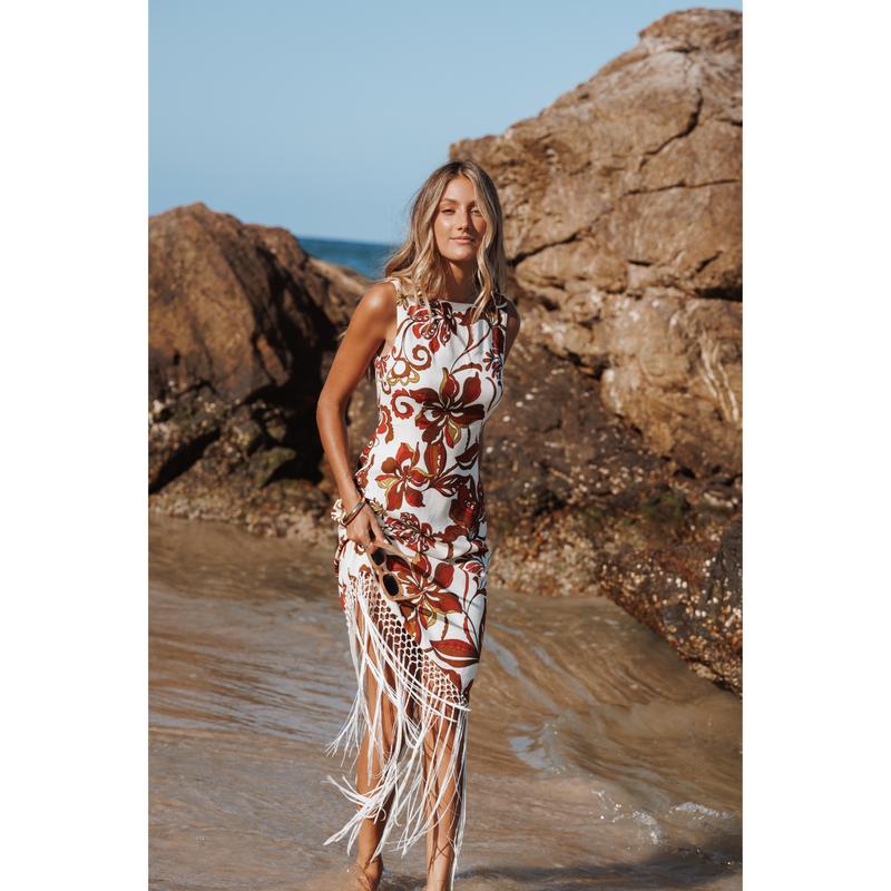 Aquarius Midi Dress - Brown Floral