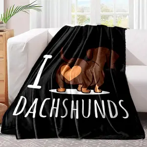 Dachshund Letter Print Slogan Print Blanket, Halloween Decor Cool Bedroom Casual Soft Comfortable Throw Blanket, Warm Nap Blanket for Home Sofa Bed Office Travel Camping Car, Bedding Supplies, Valentine's Day Gift