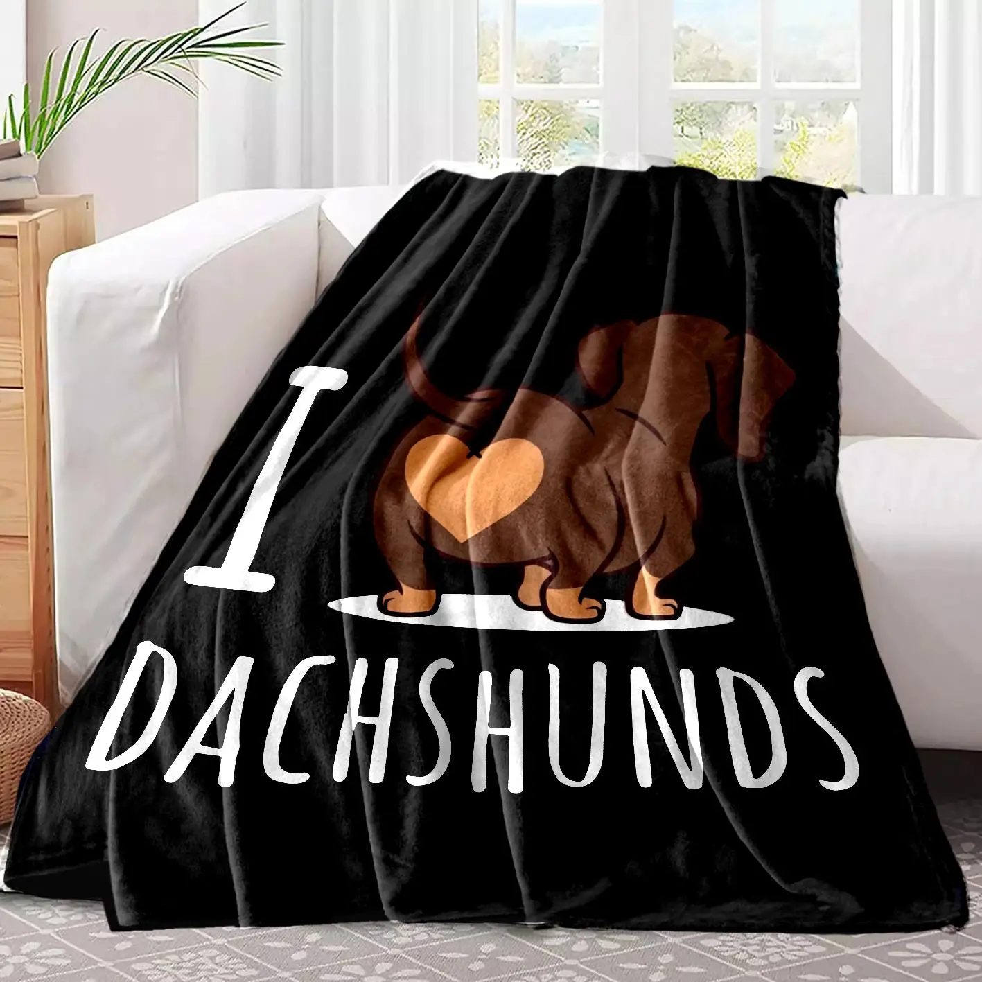 Dachshund Letter Print Blanket, Halloween Decor Cool Bedroom Casual Soft Comfortable Throw Blanket, Warm Nap Blanket for Home Sofa Bed Office Travel C