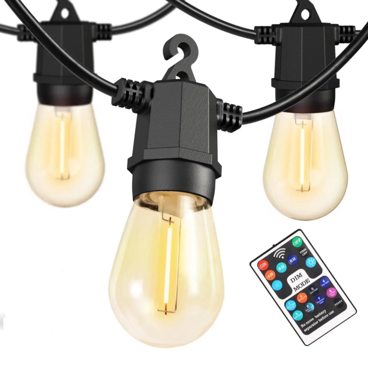 48ft Commercial Grade Water Resistant Outdoor String Lights - ETL Listed 110W Heavy-Duty LED Decking Lighting, 15 Sockets, 18 E26 Edison Vintage Bulbs, 3 Backup Bulbs, AC Power Supply, Adult Decorative Lights for Cafe Bistro Patios