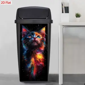 Modern Colorful Cat Trash Can Sticker, Durable Easy Install Decorative Wall Decal for Home Outdoor Kitchen Bathroom Living Room