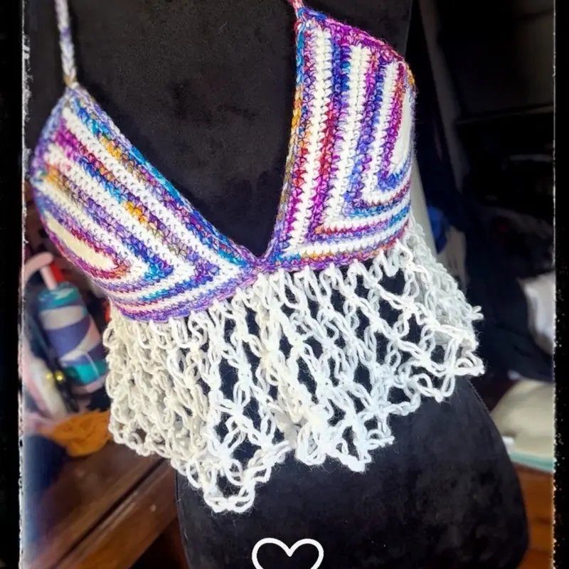 Rainbow White Mesh Women’s Top Medium