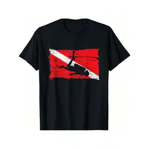 100% Cotton Scuba Diving Flag Vintage Divers Gift T-Shirt.Jpg Summer, Cotton, Casual, Short Sleeve, Graphic Tee, Soft, Breathable, Loose Fit, Streetwear, Daily Wear, T-Shirtt