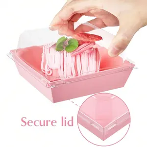 10/20/50 pieces pink square dessert box with transparent lid | Durable plastic mini cake container, suitable for cookies, sandwiches, desserts,, cakes, ideal for parties, Valentine's Day, picnics, reusable, suitable for outdoor use