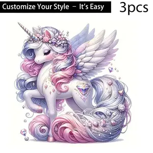 3pcs Heat Transfer Stickers Unicorn Design, High Definition Tear-Resistant DIY Iron-On Decals, Durable Plastic for T-Shirts, Pillows, Backpacks, Cushions, Pants, Sofa Covers, Waterproof