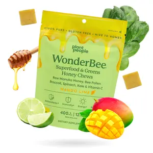 WonderBee + Greens Superfood Manuka Honey Chews by Plant People, All Natural Raw Ingredients, Organic Lemon Flavor
