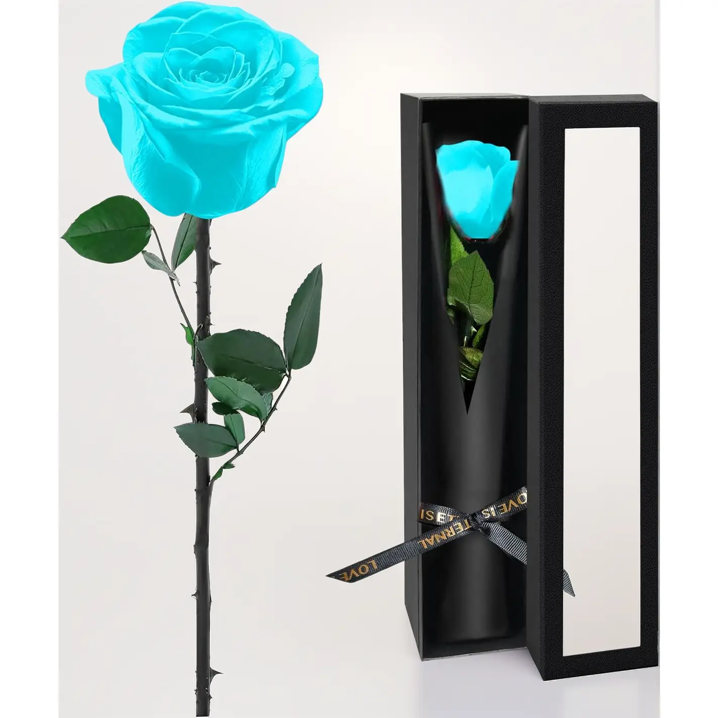 Exquisite Preserved Light Blue Rose Bouquet in Box - Long-Lasting Real Decorative Flowers, Unique Birthday Gift for Her, Car Interior Stowing & Tidying Accessory