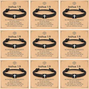 9Pcs Cross Bracelet for Men - Easter Christmas Christian Baptism Birthday Gifts for Men - Adjustable Braided Rope Christian Jesus Bracelets