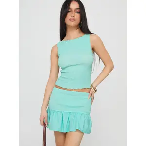 Rosamarie Shirred Mini Skirt Aqua