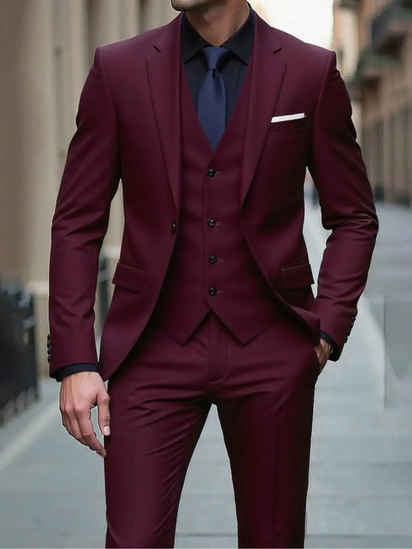 Elegant Men's 3pcs Suit- Slim Fit Tuxedo Set for Weddings& Formal Occasions, Black Suit with White Shirt& Pants, Perfect for Office Meetings and Elegant Events, Formal Attire |   Slim Fit Suit |   Durable Wedding Wea