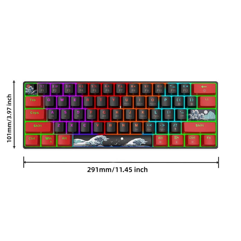 HXSJ 61-Keys Mechanical Gaming Keyboard, USB Powered Mini Keyboard, RGB Backlit Keyboard with Blue Switch, Tactile Feedback Keyboard, Computer Accessories