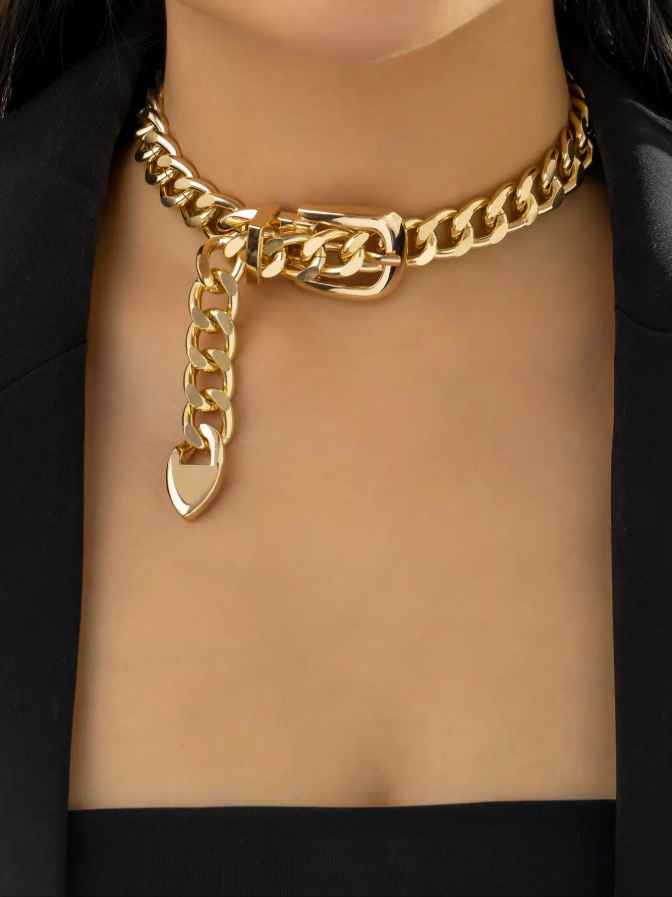 Women's Creative Exaggerated Fashion Street College Hollow Out Cuban Chunky Chain Necklace, Trendy Jewelry for Women, Perfect Gift Idea, Jewelry Accessory