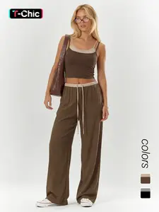 Women's Sportswear Set Fitness Outfits Workout Set Sporty Style Colorblock Strapless Vest + High-Waisted Loose Long Pants Soft Skin-Friendly Fabric Suitable for All Seasons