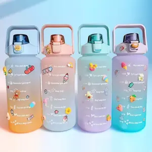 2000ml Large Water Bottle with Time Marker, Smart Reminder to Stay Hydrated, Motivational Fitness Bottle for Sports, Outdoor, Travel & Work, Leakproof & Portable, Ideal Gift for Gym Enthusiasts.