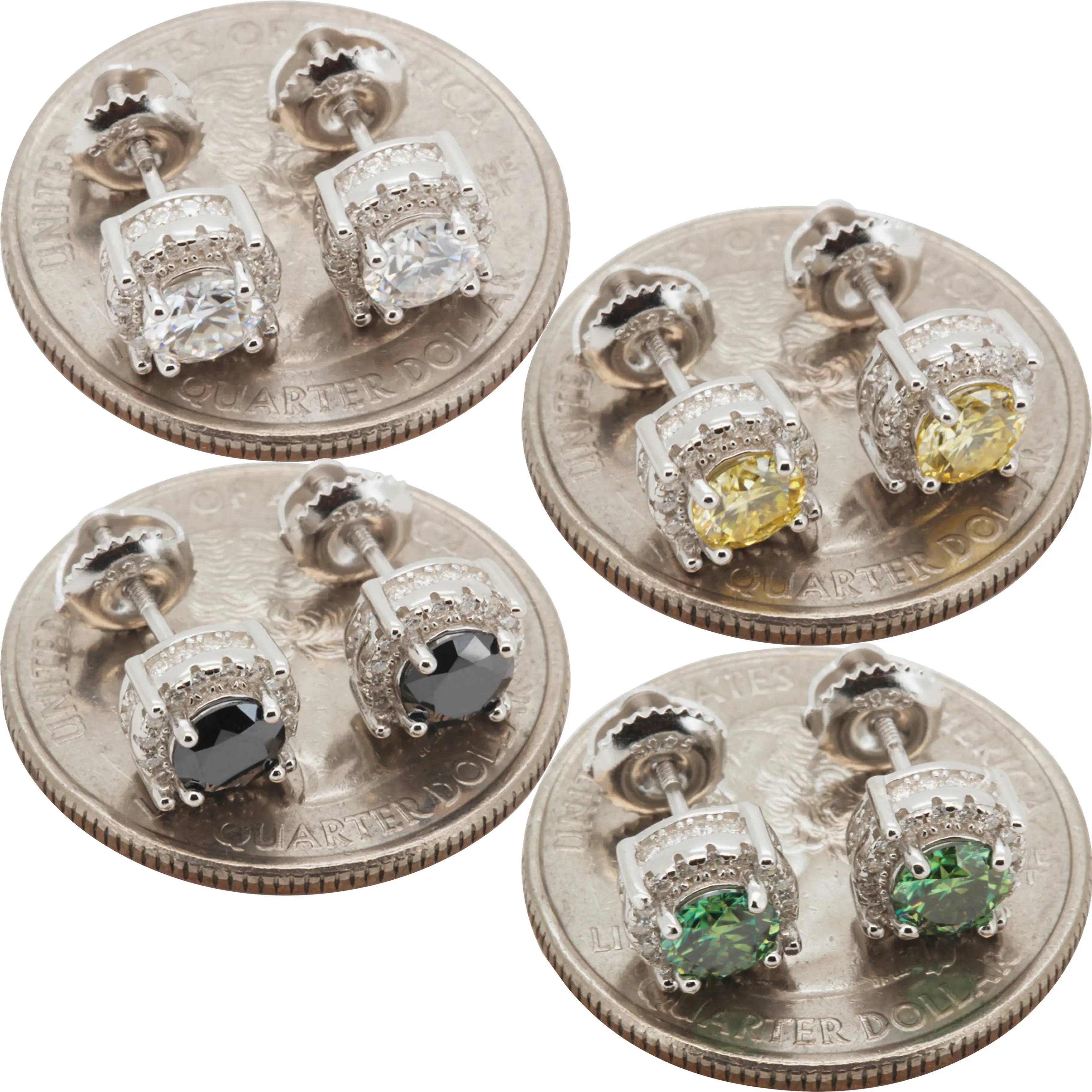 Moissanite Birthstone 925 Sterling Silver 14k Gold Vermeil 7.5mm Halo Circle Screw Back Stud Earrings