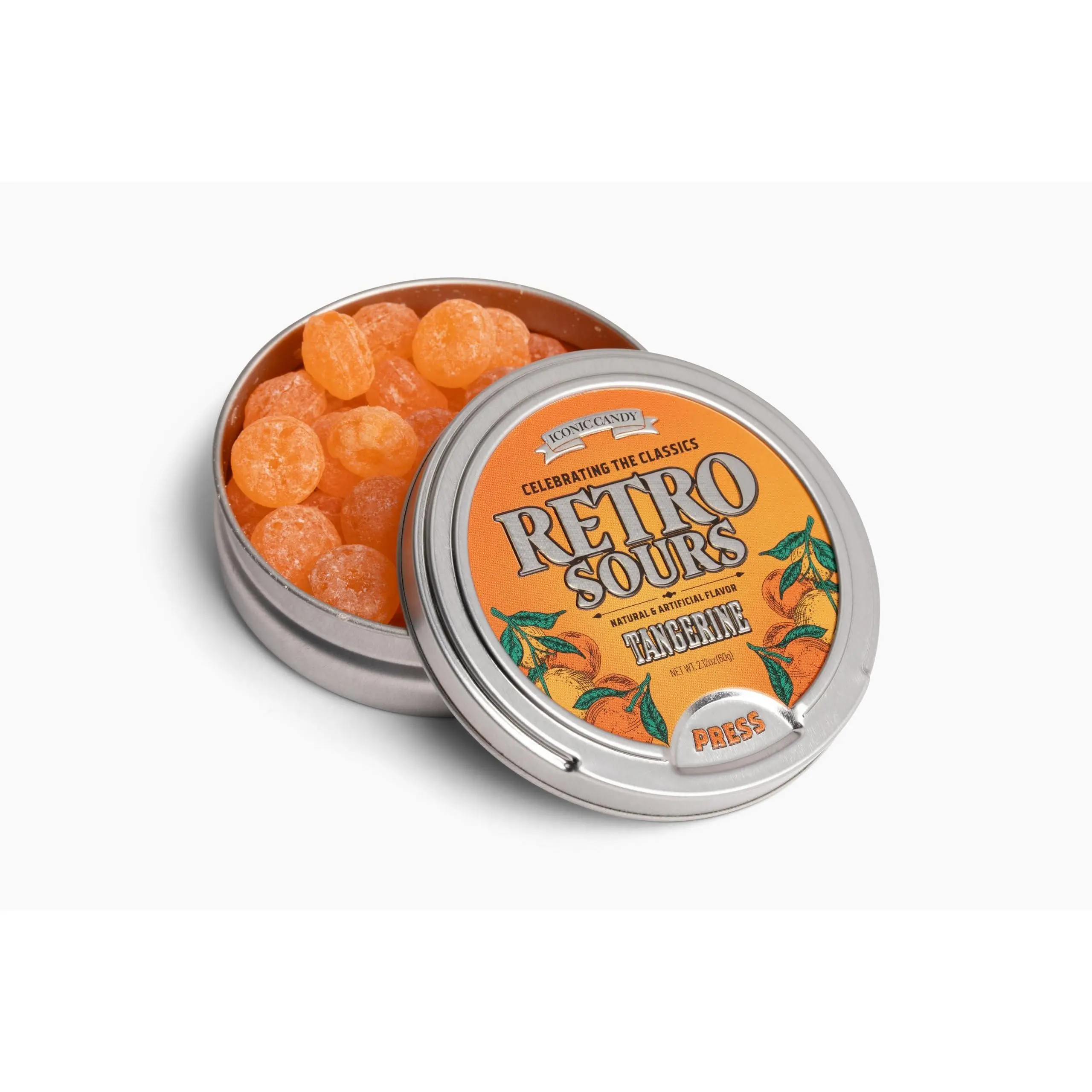 Retro Sours Tangerine Candies, 8-Tin Tray Pack - Sugar-Based Sweet Snack, Quick Snack Ideas