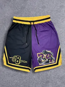 Unisex drawstring sports shorts stitching black snake 8# 24# printing boxing running jogging gym quick-drying basketball training fitness breathable mesh shorts men