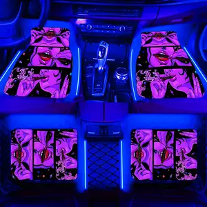 Cool Woman Pattern Car Floor Mat, 4 Counts/set UV Black Light Car Floor Mat, Water-Absorbent & Non-Slip Car Interior Protective Decoration Mat