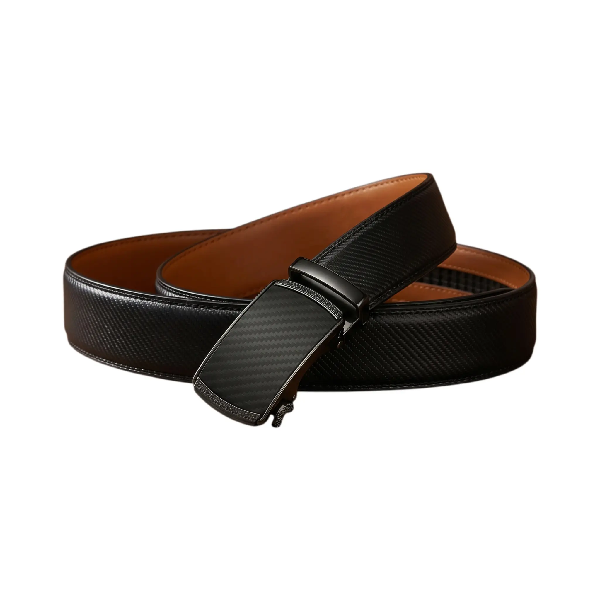 **Men's Genuine Cowhide Leather Belt with Automatic Ratchet Buckle - No-Hole Adjustable Design for Dress and Casual Wear**