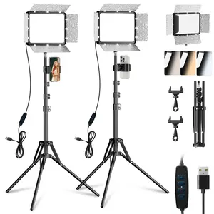 EMART 2-Pack LED Ringlight  & Photography Lighting Kit，Dimmable Studio  with Tripod Stand & Phone Holder ，Upgrade 2800-7000K Dimmable Photography Lighting   Recording，Game , YouTube tool kit streaming  for filming video light panel luz para grabar