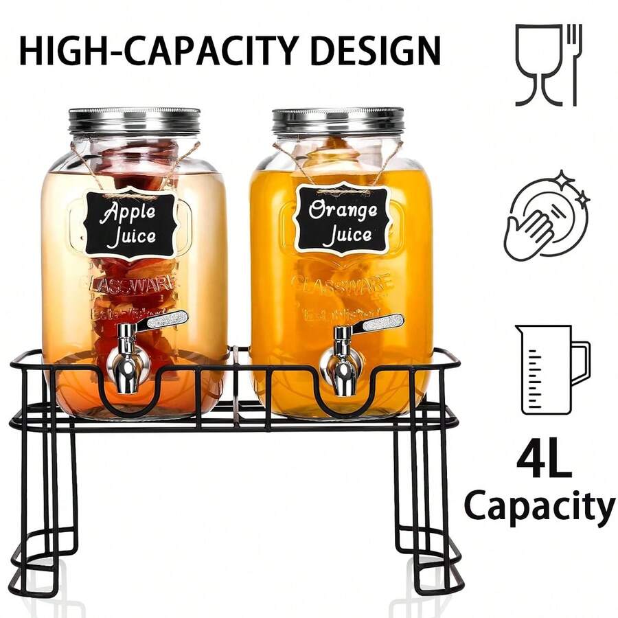 2 Packs 1 Gallon Glass With Stand And 304 Stainless Steel Faucet Party Drink Dispenser