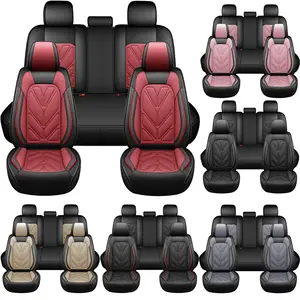 Fits for Toyota Tacoma Seat Covers 2005-2022 2023 Truck Waterproof Nappa Leather Car Seat Cover 5-Seat Set Airbag Compatible Car Protector Cushions(Full Set/Black-Red)
