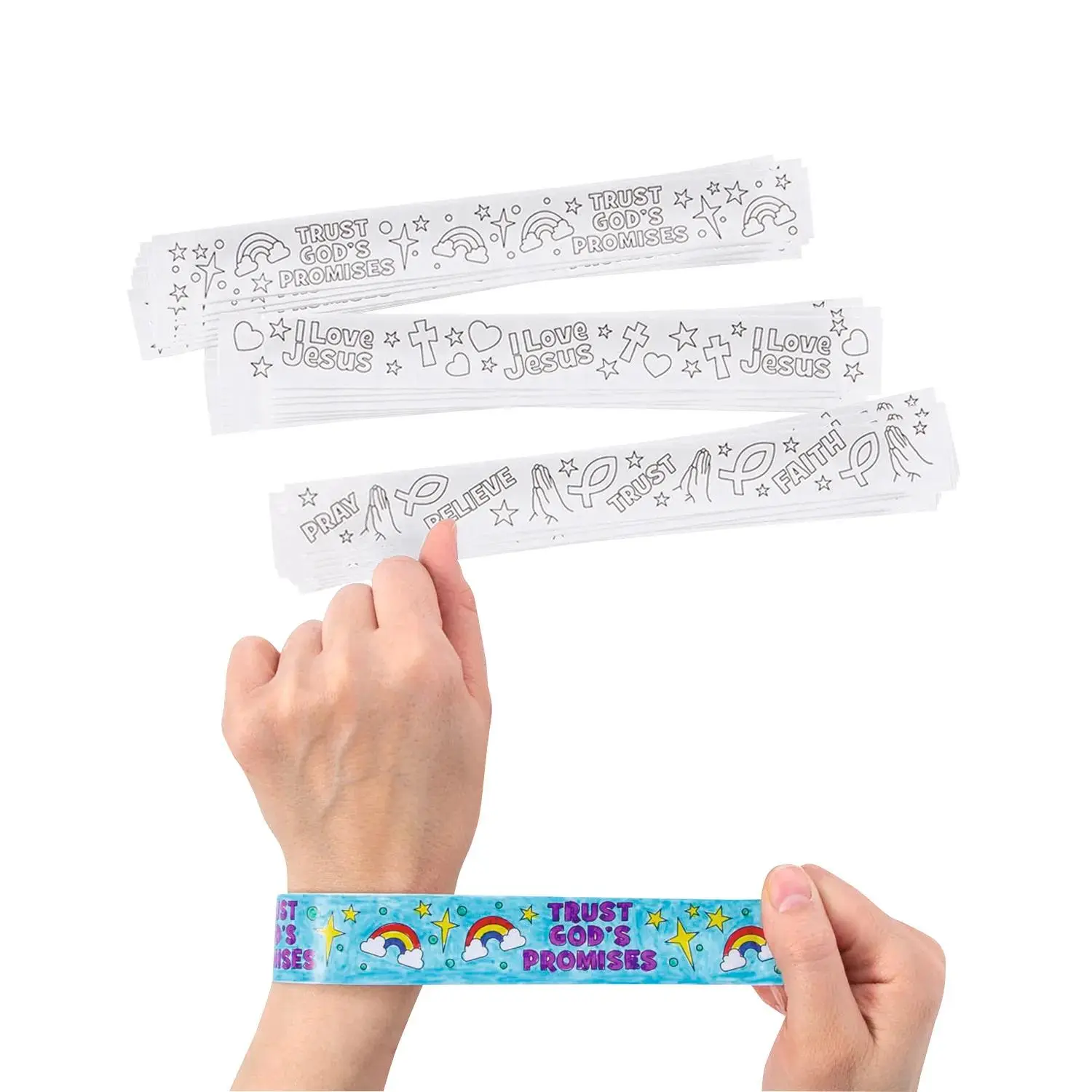9" Bulk 48 Pc. Color Your Own Faith I Love Jesus Slap Bracelets