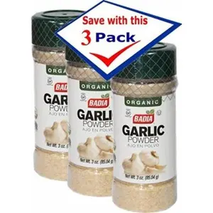BADIA Certified Organic Garlic Powder Spice, 3 oz, Pack of 3 - US-Sourced, Flavor-Enhancing Cooking Essential for Seasoning Needs