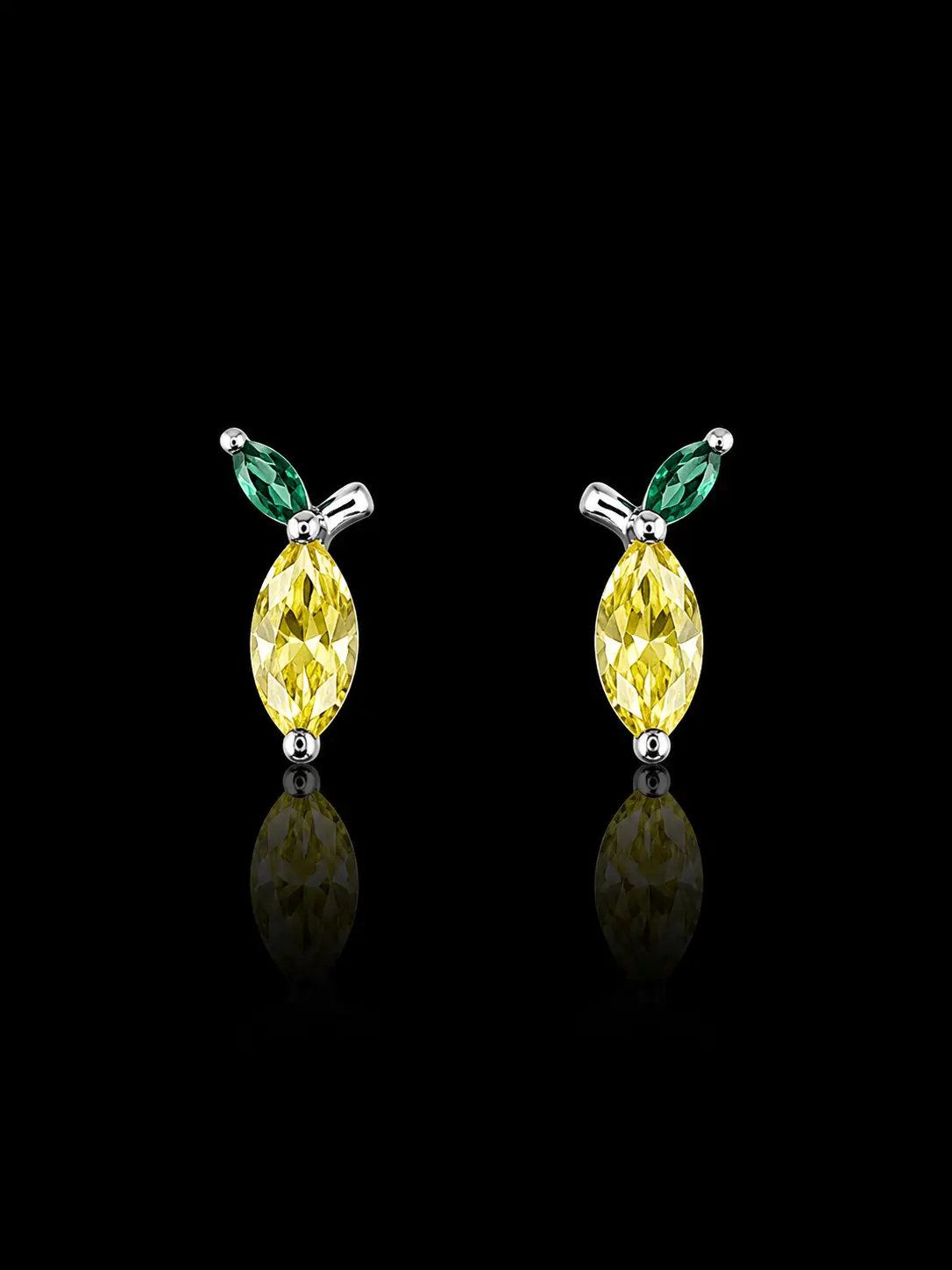 925 Sterling Silver Tropical Fruit Stud Earrings, Yellow & Green Marquise Cut Cubic Zirconia, High-Polish Push Back Closure, Lightweight & Comfortable Fit, Unisex Jewelry for Everyday & Daily Wear, Unique Tropical Gifts, Fruit Shape