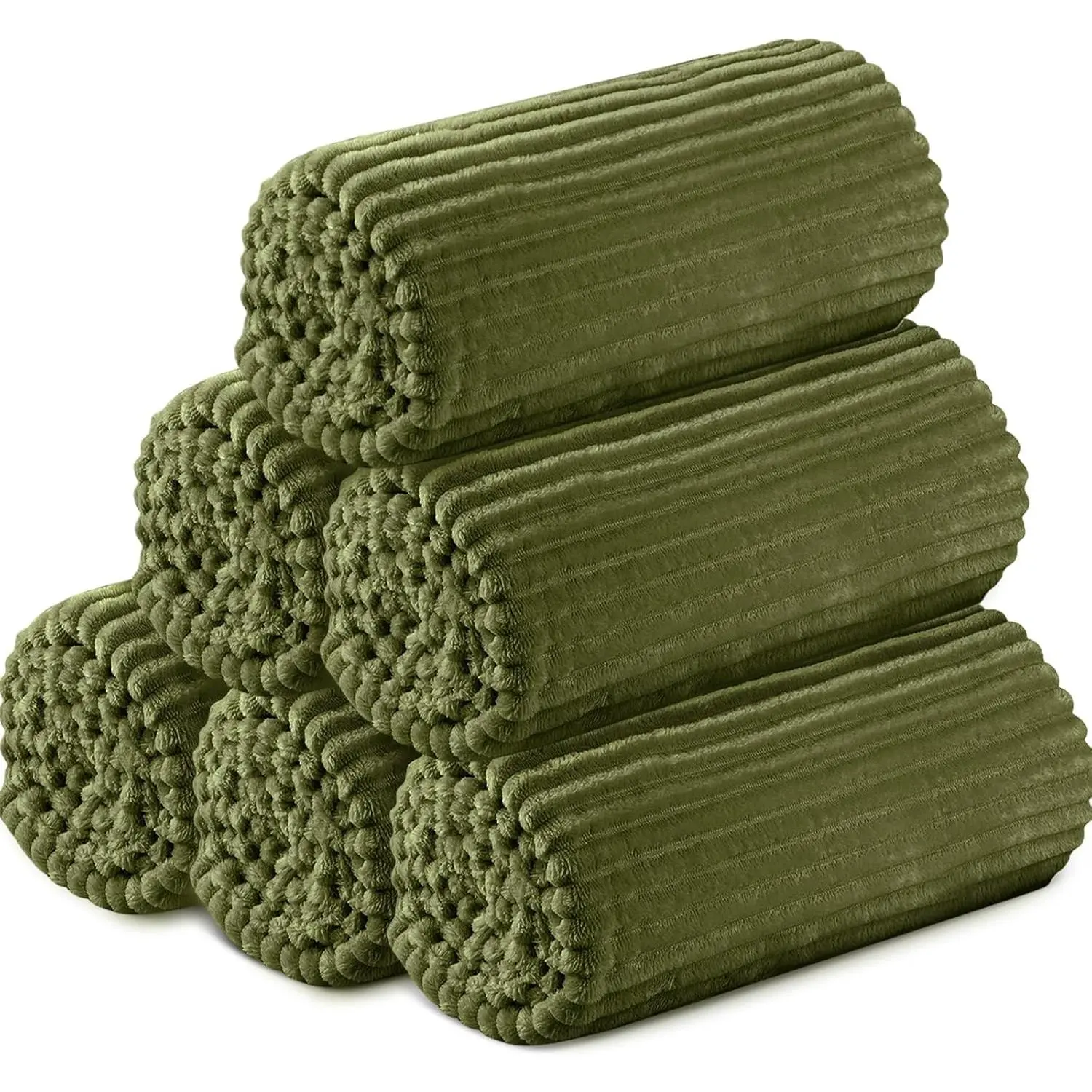 6 count Flannel Throw Blanket Bulk 50 x 60 in Sleepover Blankets Outdoor Wedding Throw Lightweight, Oeko-TEX Standard 100 Certified for Sofa Donation Homeless Gifts (Army Green)