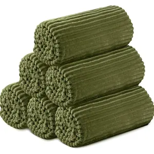 6 count Flannel Throw Blanket Bulk 50 x 60 in Sleepover Blankets Outdoor Wedding Throw Lightweight, Oeko-TEX Standard 100 Certified for Sofa Donation Homeless Gifts (Army Green)