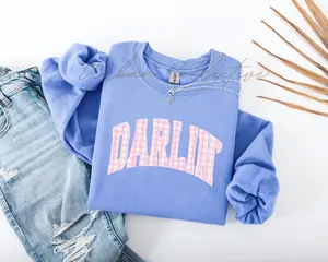 Pink gingham Darlin' crewneck sweatshirt