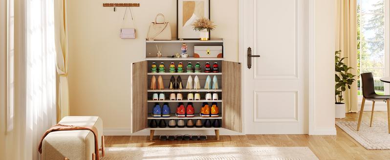 DWVO Shoe Cabinet with Doors, 5-Tier Shoe Cabinet Storage for Entryway, Large Capacity Wooden Shoe Storage Cabinet, Shoe Rack Organizer for Entryway, Closet, Living Room
