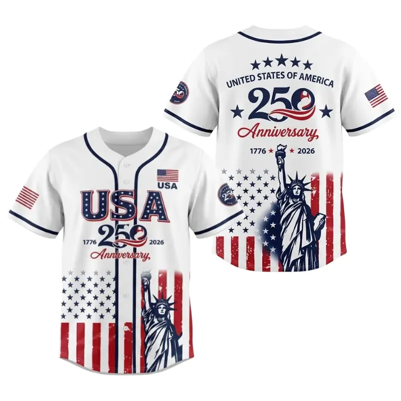 "USA 250th Anniversary Patriotic Baseball Jersey - Statue of Liberty American Flag Shirt"