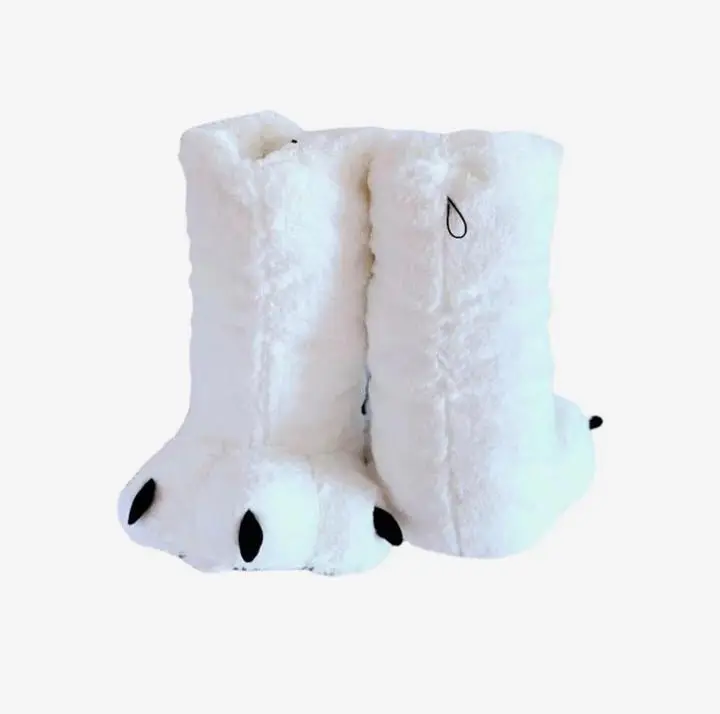 Plush Bear Paw Boots Cotton Home Slippers - White, No Additional Features or Attributes Specified